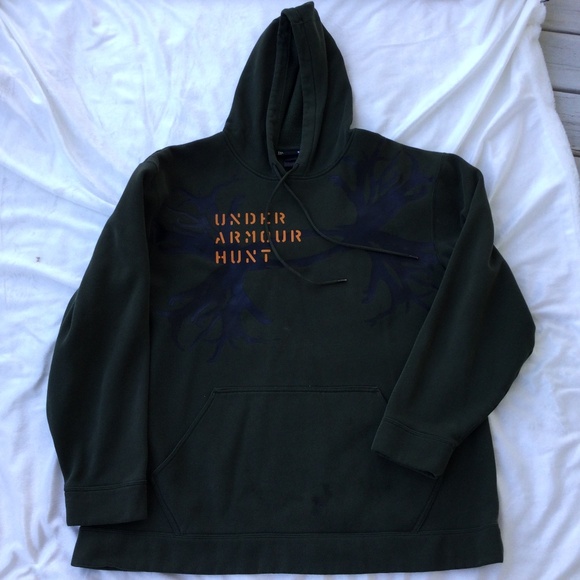 Men’s Under Armour Army Green Pullover Sweatshirt with Hood, size 2XL - Picture 2 of 6